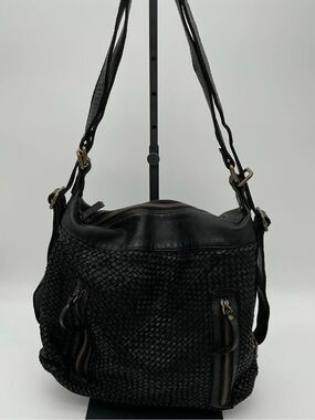 Milo Woven Leather Black Sienna Shoulder Bag/Backpack